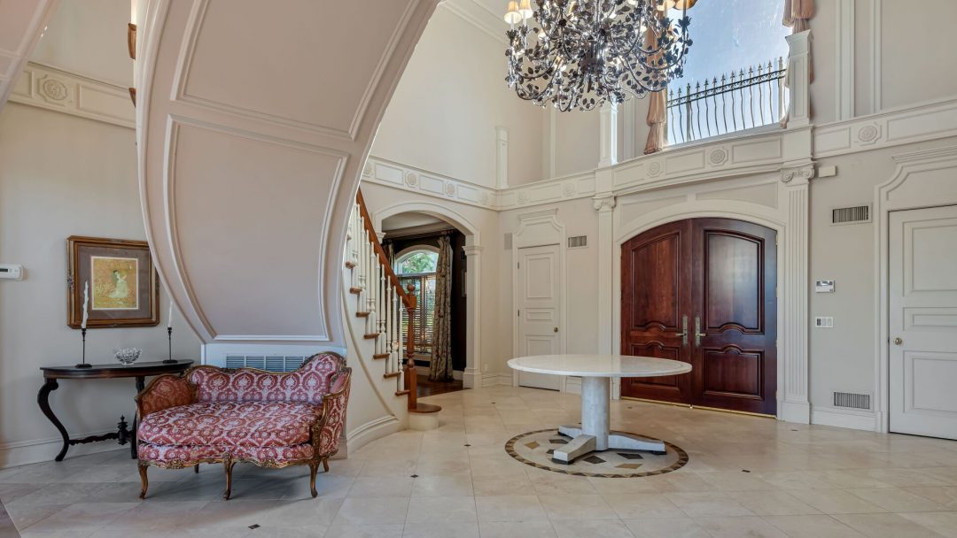 living room with stairs