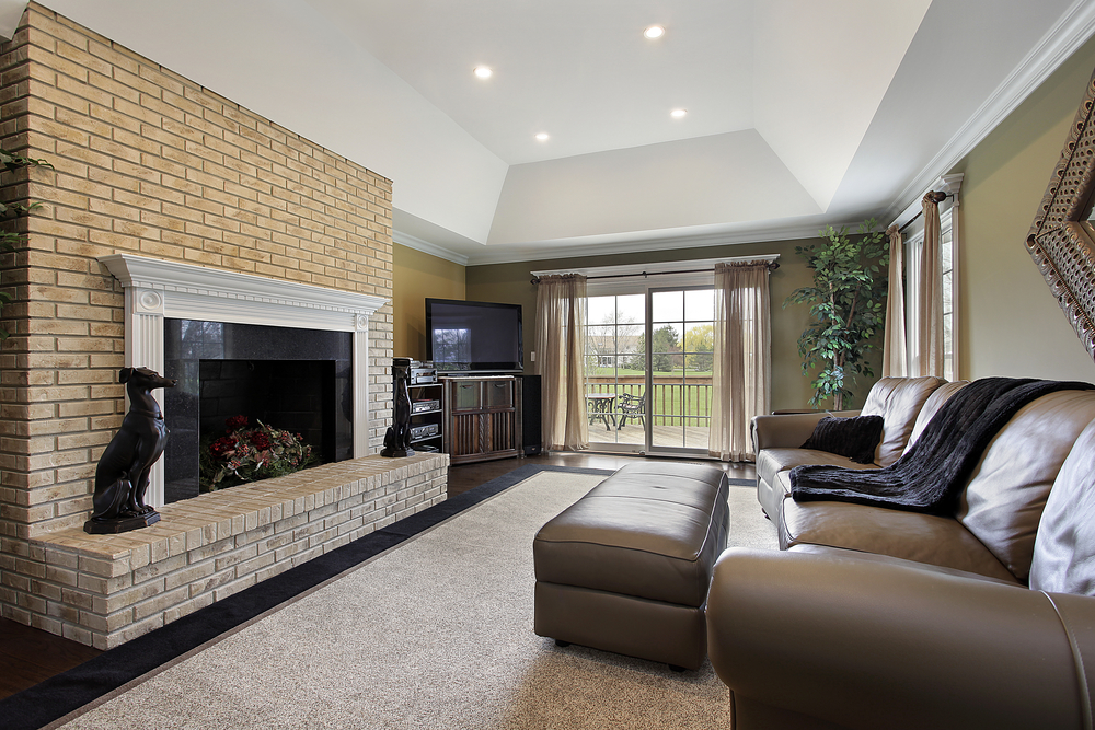 Family room with brick fireplace